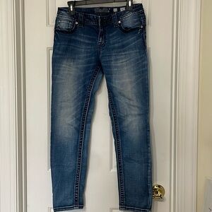 Miss Me Signature Skinny Jeans Sz 30 Embroidered Black and Blue Flowers